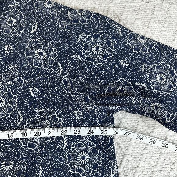 Vintage J.Crew Oarsman Men's L Floral Print Shirt Navy Blue Cotton Short Sleeve - Picture 4 of 6